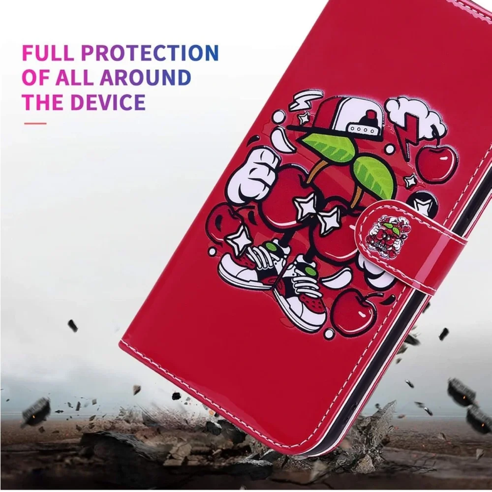 5for$10 Samsung Galaxy S10 Apples Cartoon Flip Wallet Leather Case 3 Card Slot